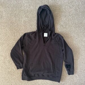 Social Tourist Black Half-Zip Hoodie ST Sleeve Logo Fleece Size Small